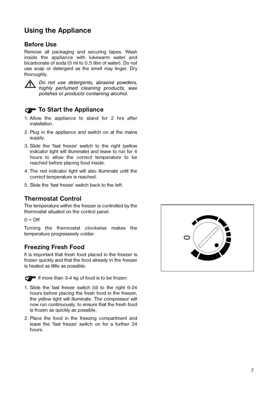 Using the appliance | Tricity Bendix TB 45 UF User Manual | Page 7 / 16