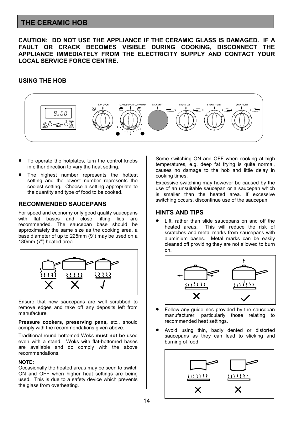 The ceramic hob | Tricity Bendix RE50GC User Manual | Page 14 / 32