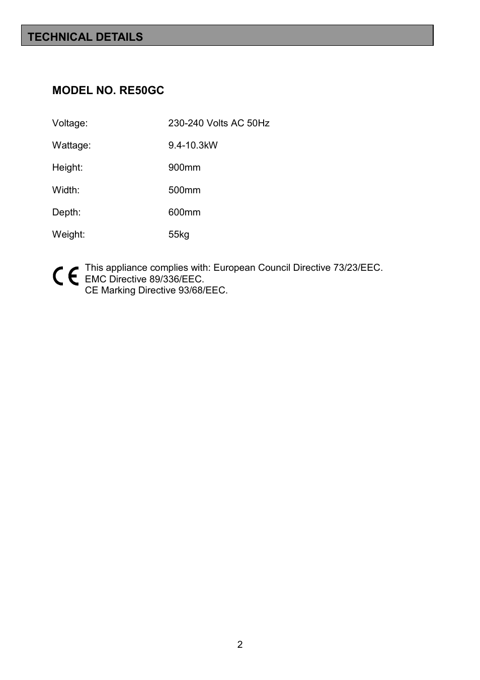 Tricity Bendix RE50GC User Manual | Page 2 / 32