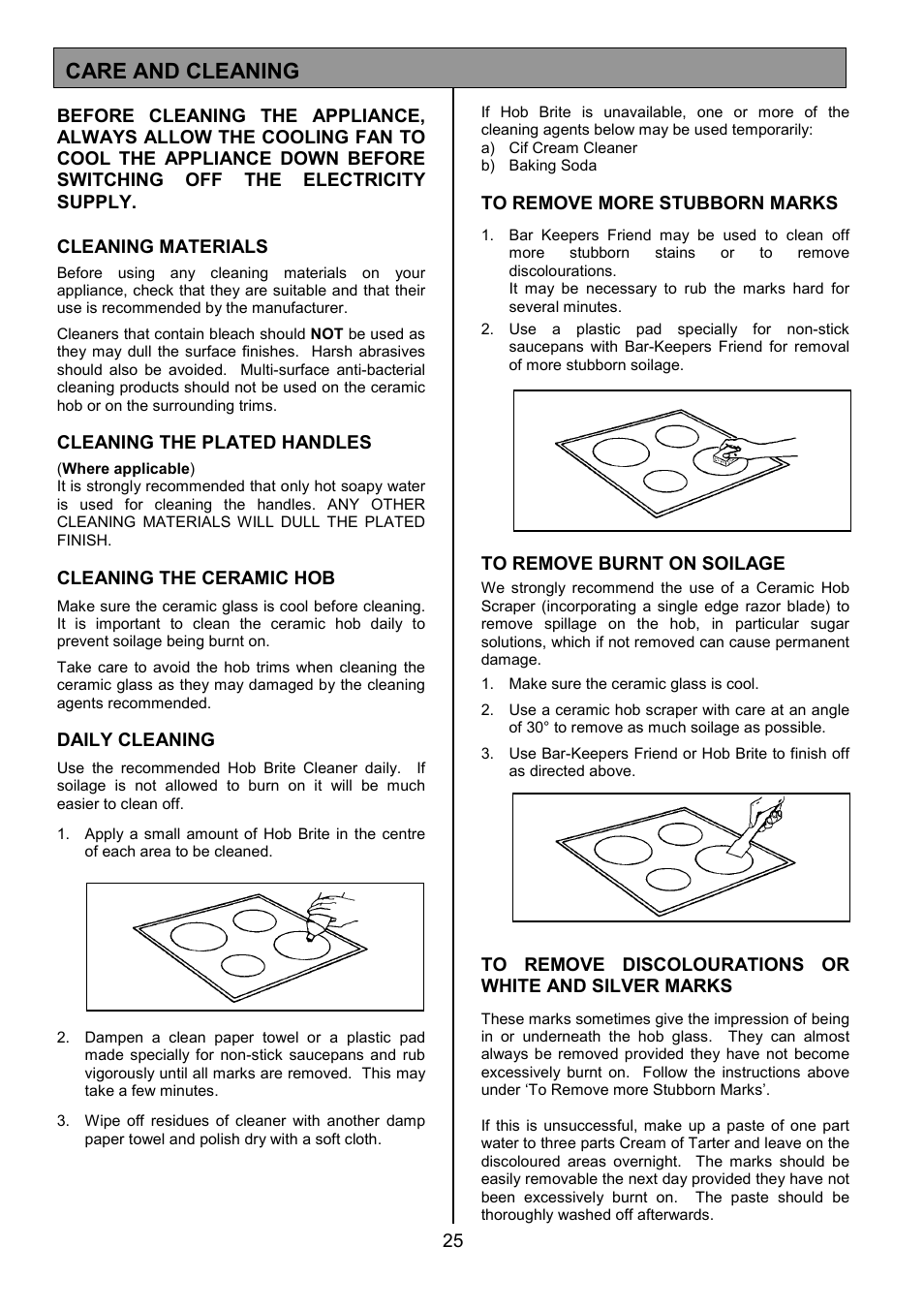 Care and cleaning | Tricity Bendix RE50GC User Manual | Page 25 / 32