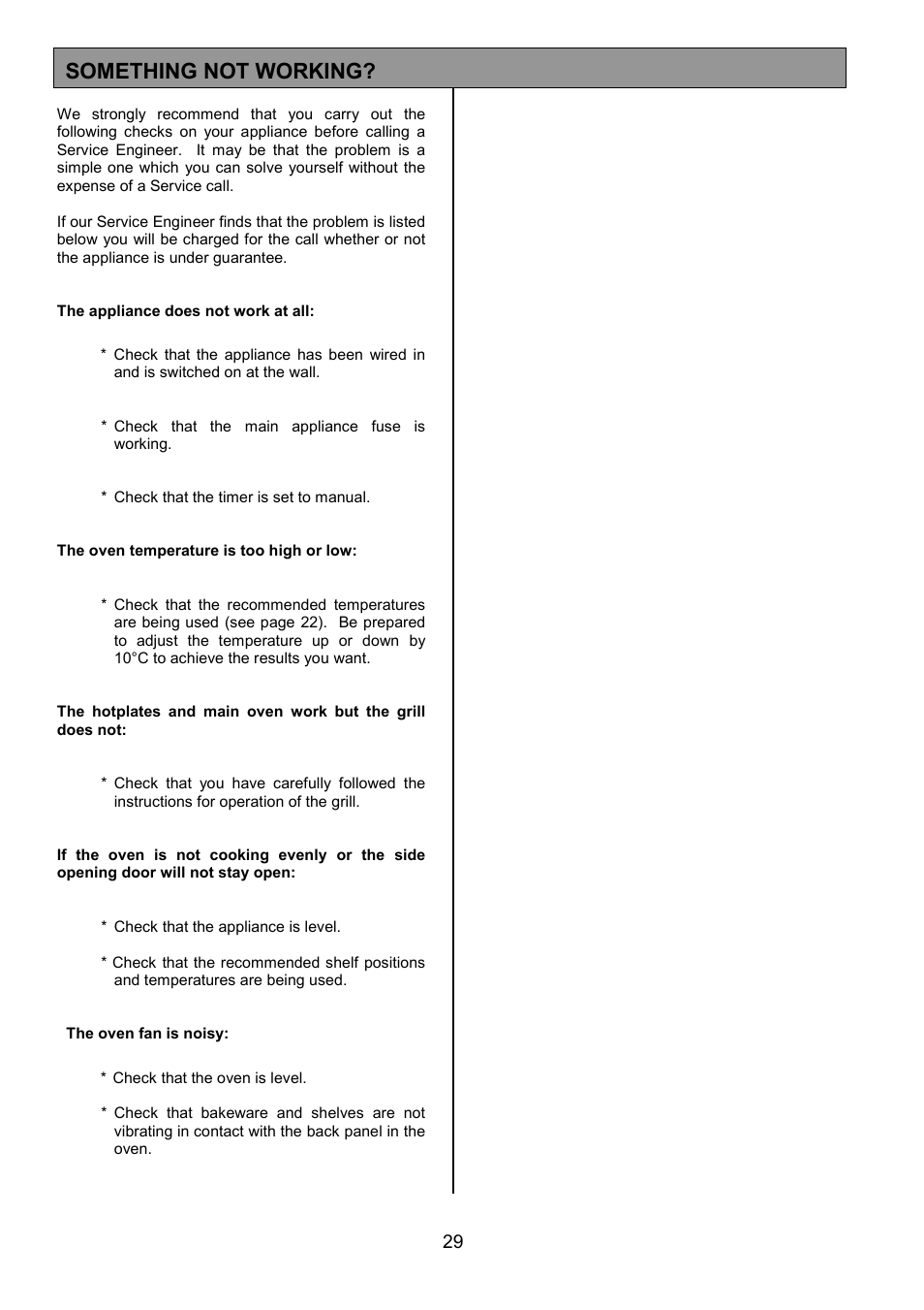 Something not working | Tricity Bendix RE50GC User Manual | Page 29 / 32