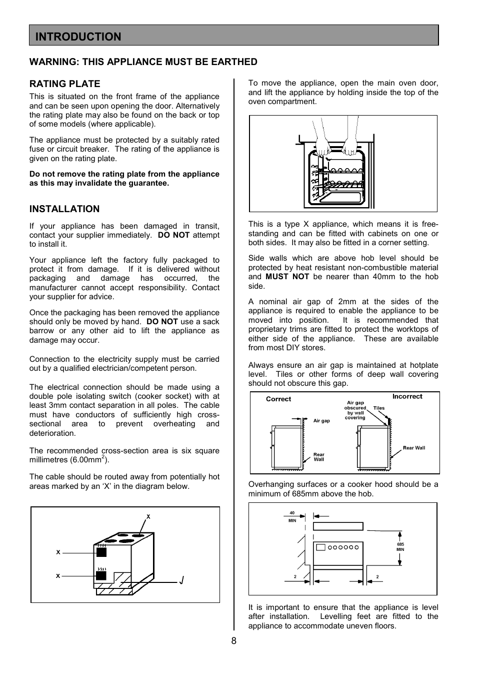 Introduction, Installation | Tricity Bendix RE50GC User Manual | Page 8 / 32