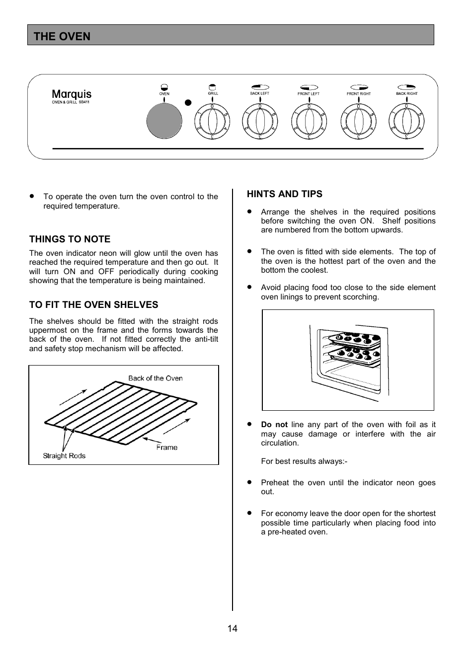 The oven | Tricity Bendix SB411 User Manual | Page 14 / 24