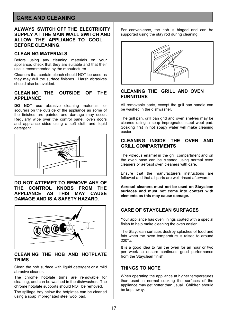 Care and cleaning | Tricity Bendix SB411 User Manual | Page 17 / 24