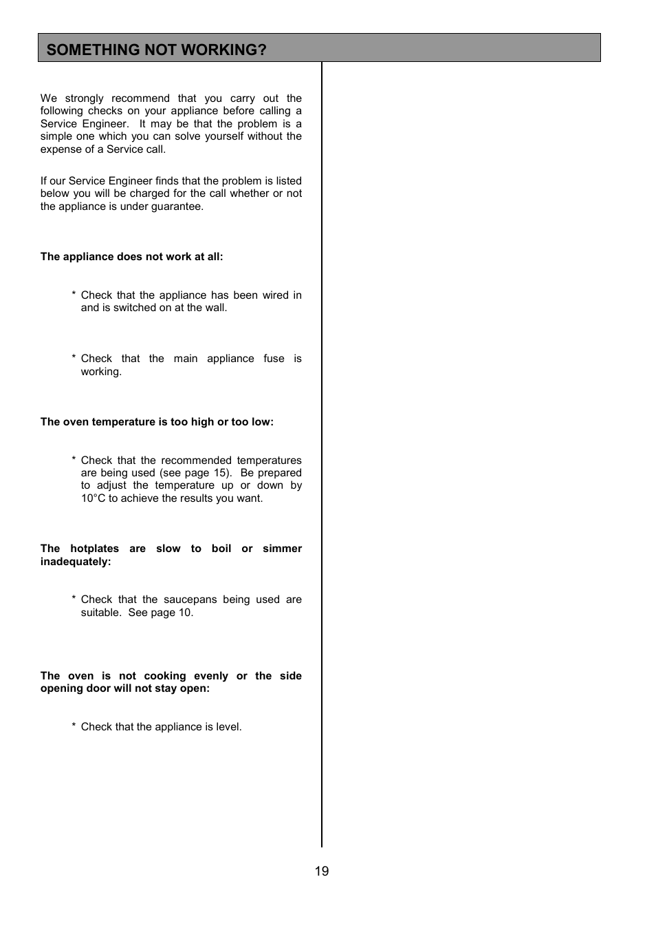 Something not working | Tricity Bendix SB411 User Manual | Page 19 / 24