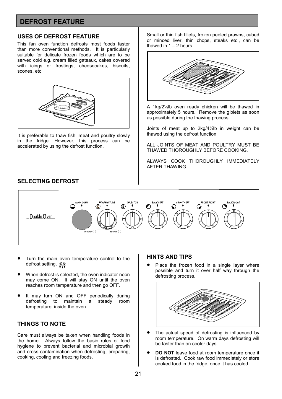 Defrost feature | Tricity Bendix SE402 User Manual | Page 21 / 28