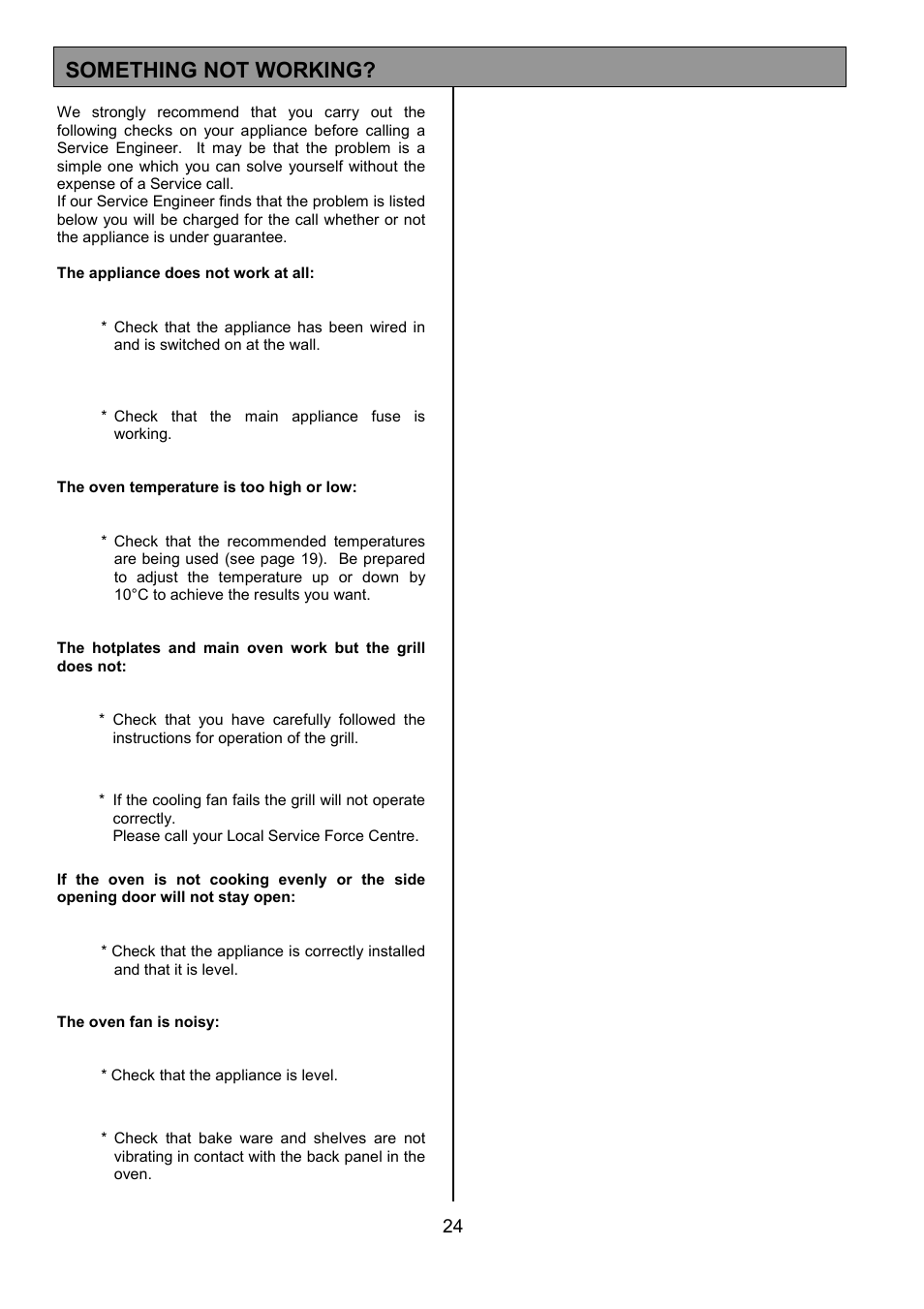 Something not working | Tricity Bendix SE402 User Manual | Page 24 / 28