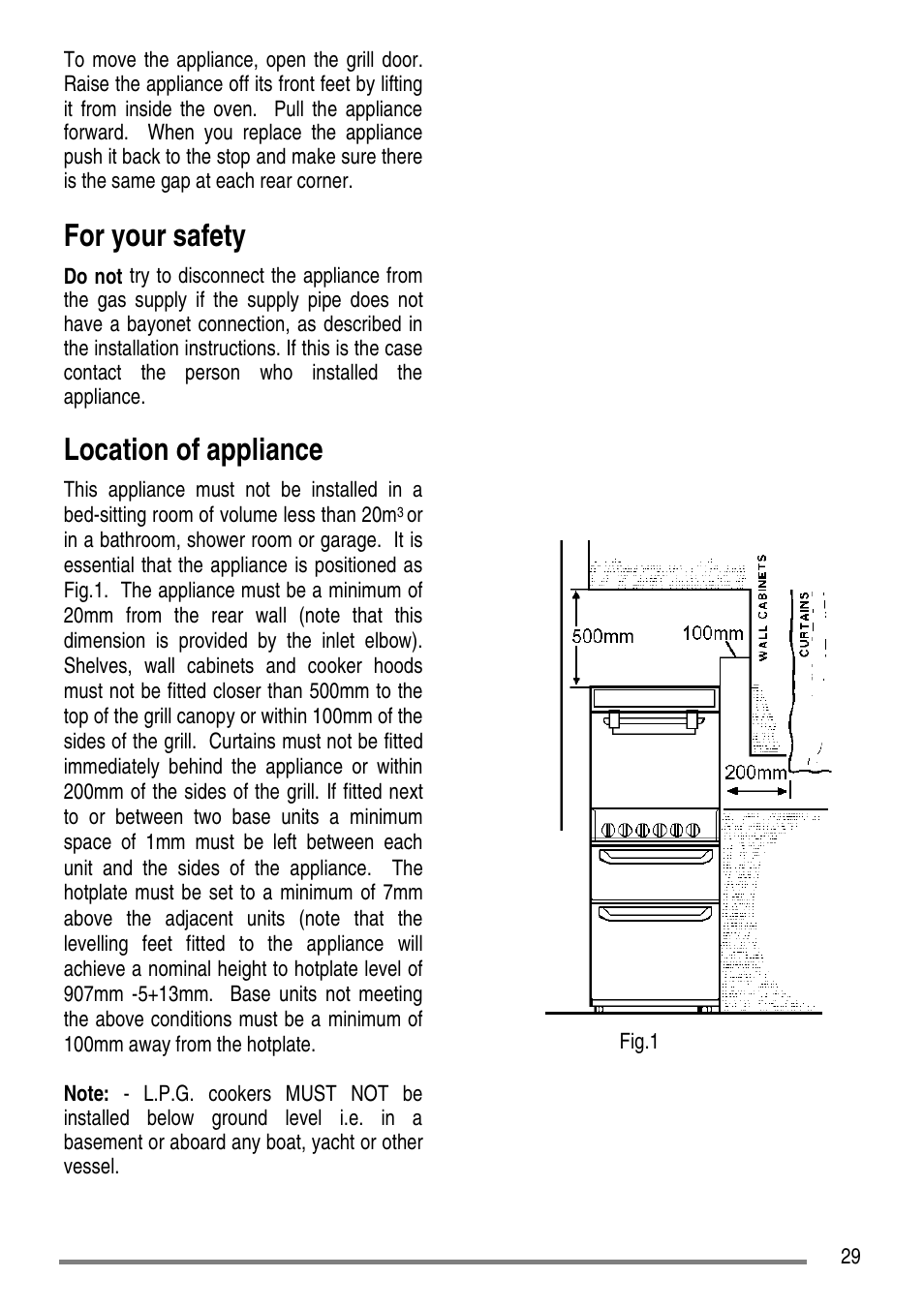For your safety, Location of appliance | Tricity Bendix CC500/1 User Manual | Page 29 / 36