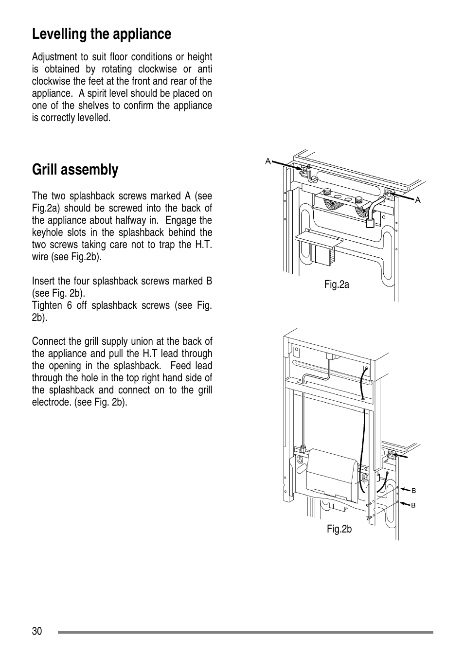 Levelling the appliance, Grill assembly | Tricity Bendix CC500/1 User Manual | Page 30 / 36