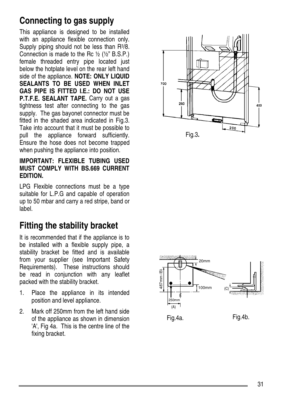 Connecting to gas supply, Fitting the stability bracket | Tricity Bendix CC500/1 User Manual | Page 31 / 36