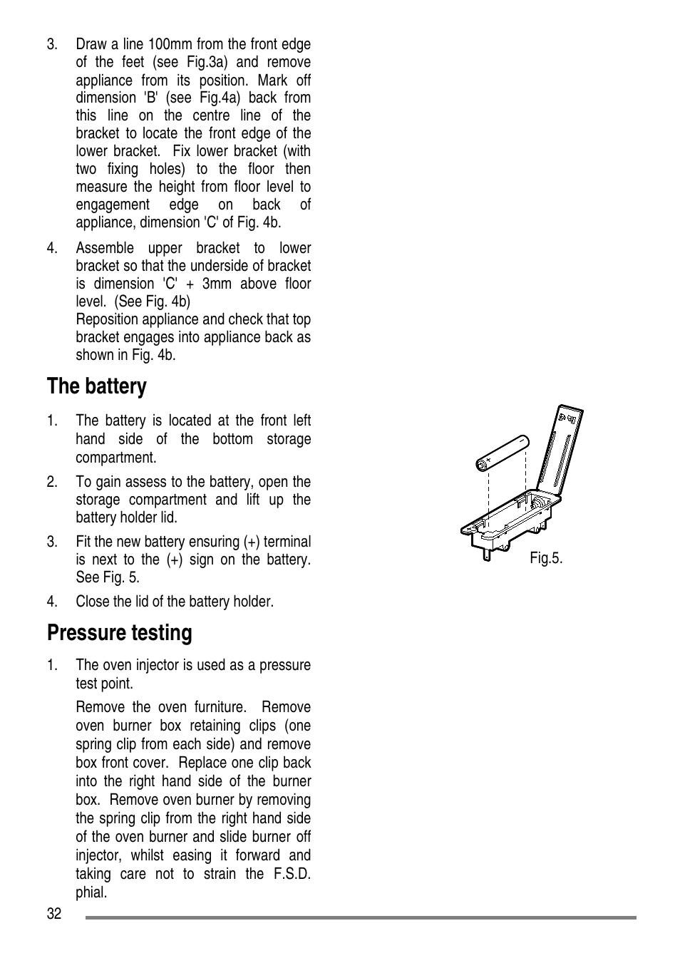 The battery, Pressure testing | Tricity Bendix CC500/1 User Manual | Page 32 / 36