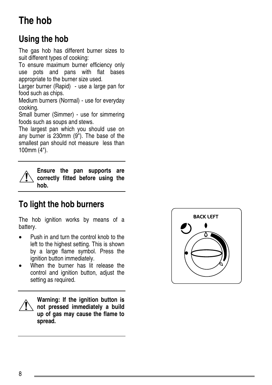 The hob, Using the hob | Tricity Bendix CC500/1 User Manual | Page 8 / 36