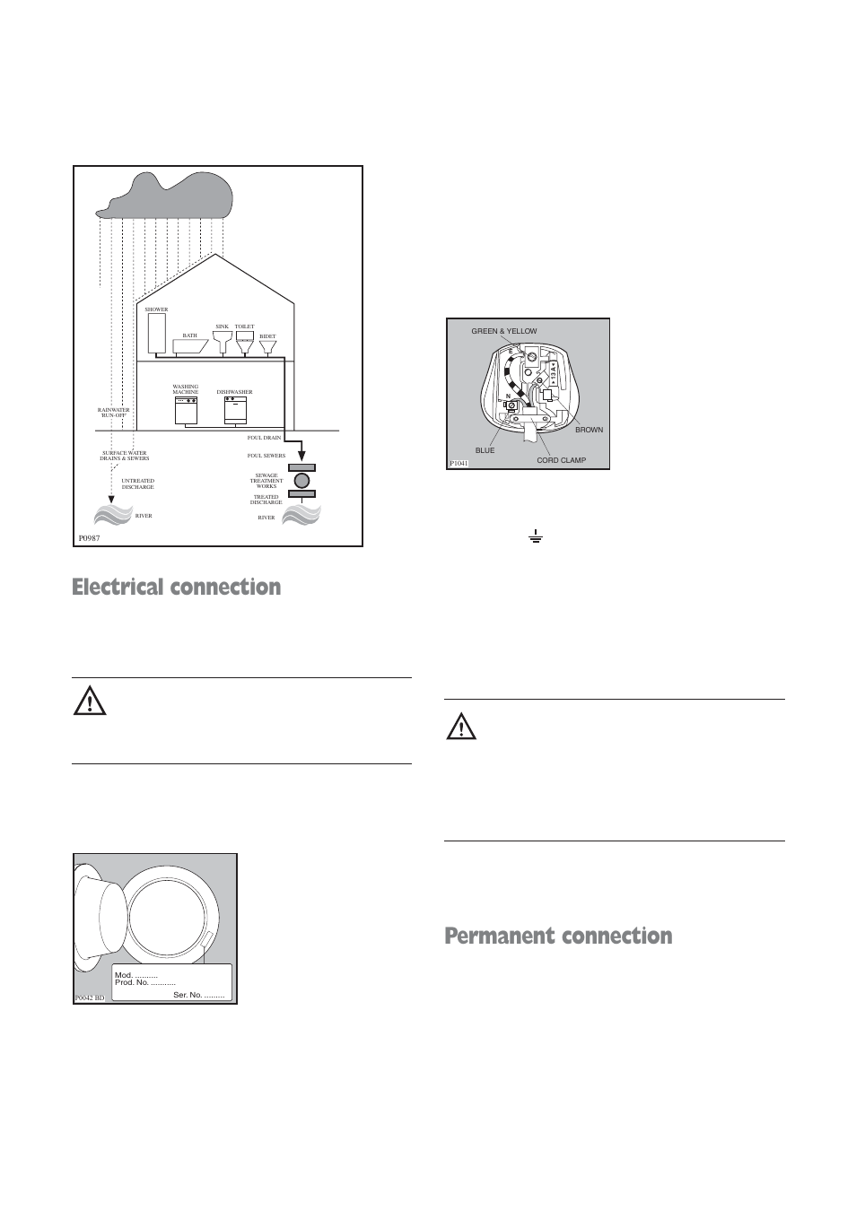 Electrical connection, Permanent connection | Tricity Bendix WDR 1241 User Manual | Page 29 / 30