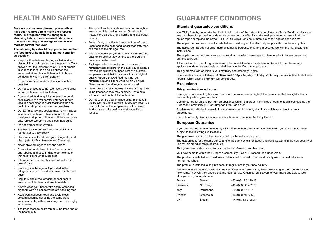 Health and safety guidelines, Guarantee conditions | Tricity Bendix Eco Plus ECD 937 User Manual | Page 13 / 20