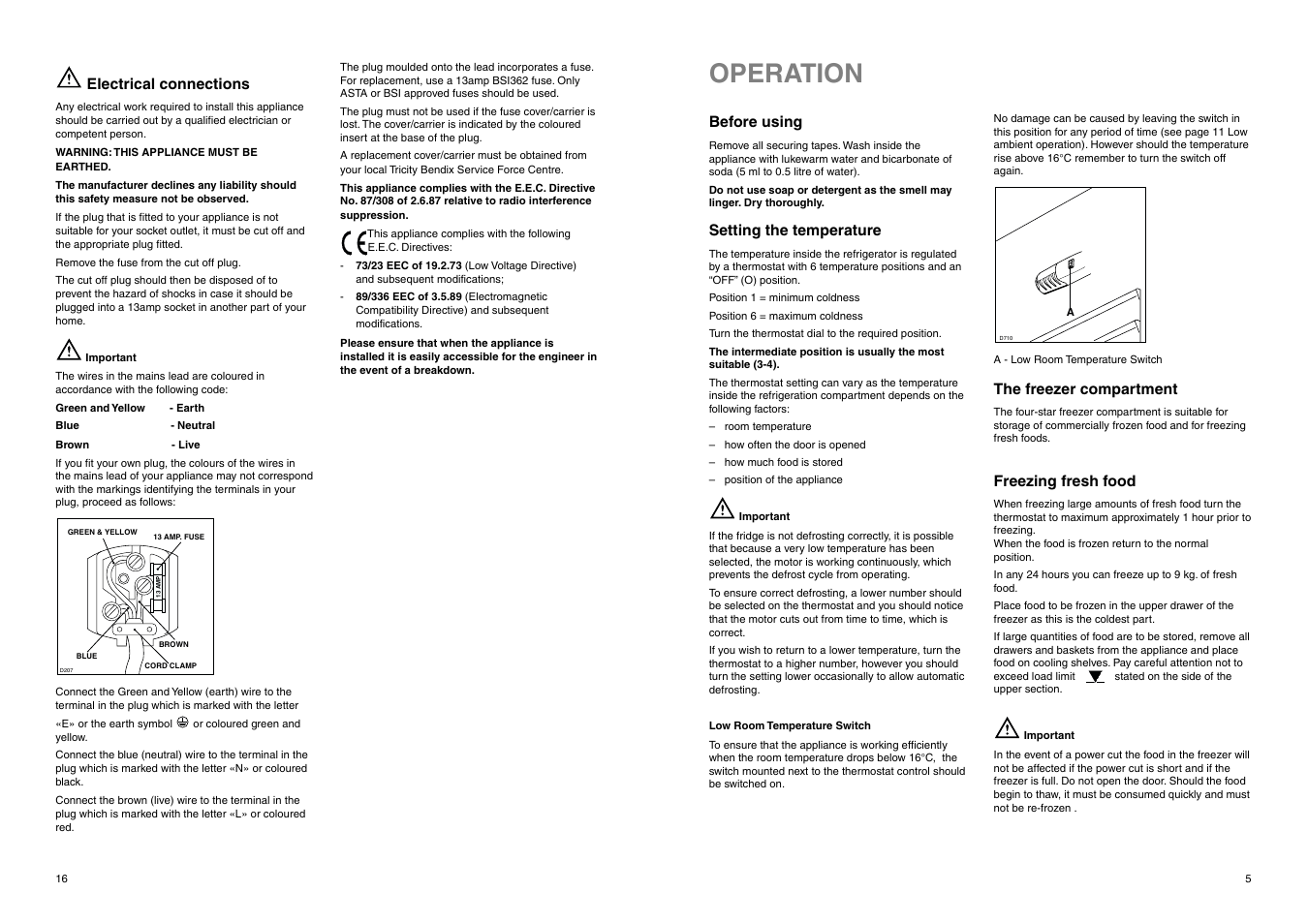 Operation | Tricity Bendix Eco Plus ECD 937 User Manual | Page 16 / 20