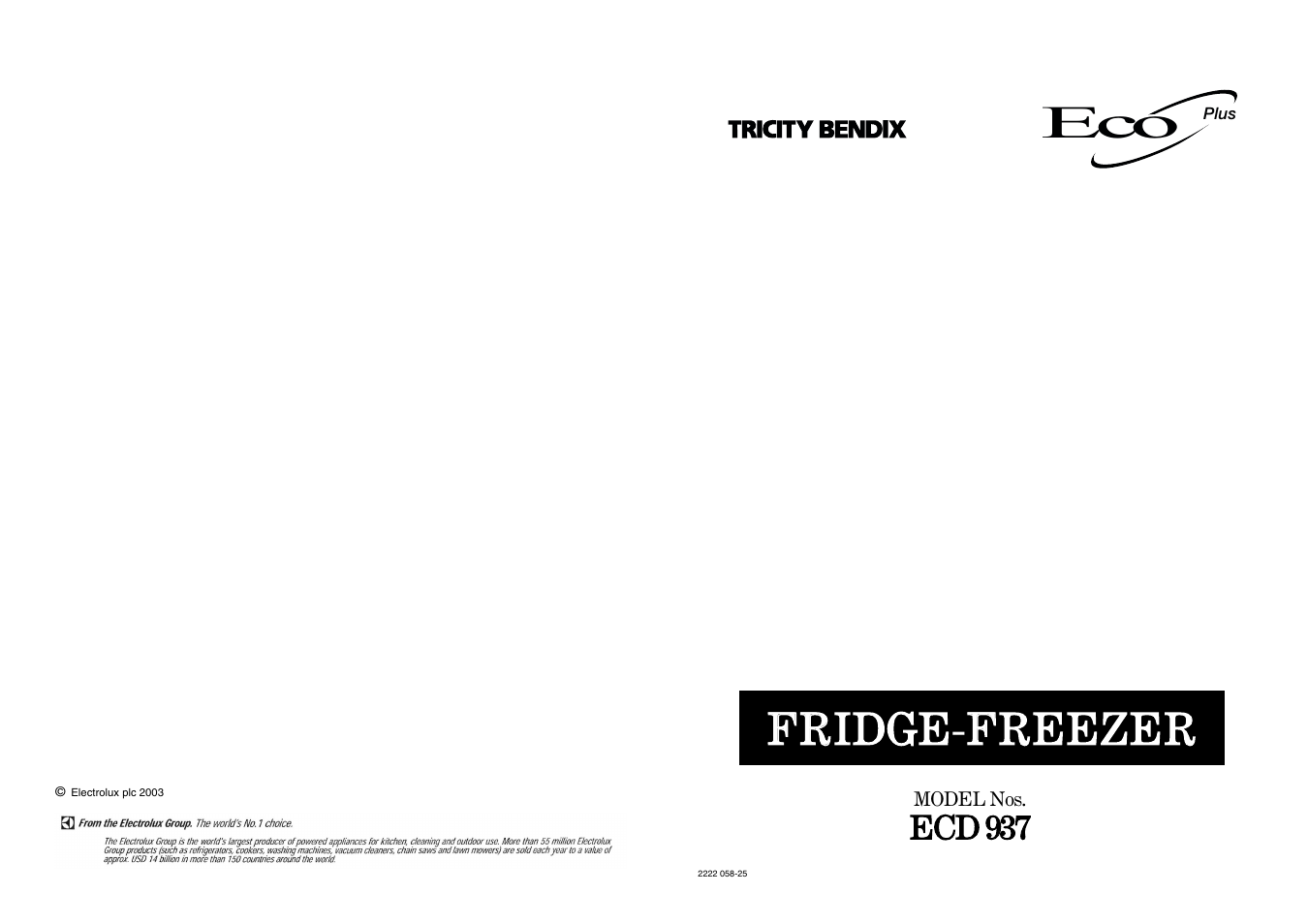 Ffr ridge-f freezer | Tricity Bendix Eco Plus ECD 937 User Manual | Page 20 / 20