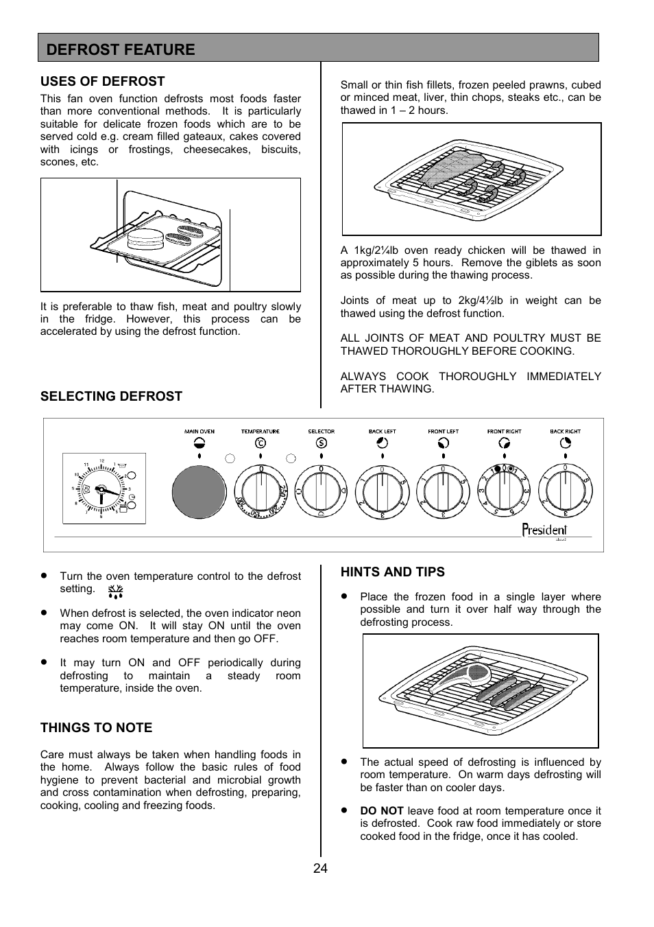 Defrost feature | Tricity Bendix SB432 User Manual | Page 24 / 32