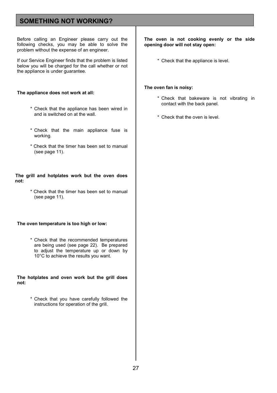 Something not working | Tricity Bendix SB432 User Manual | Page 27 / 32