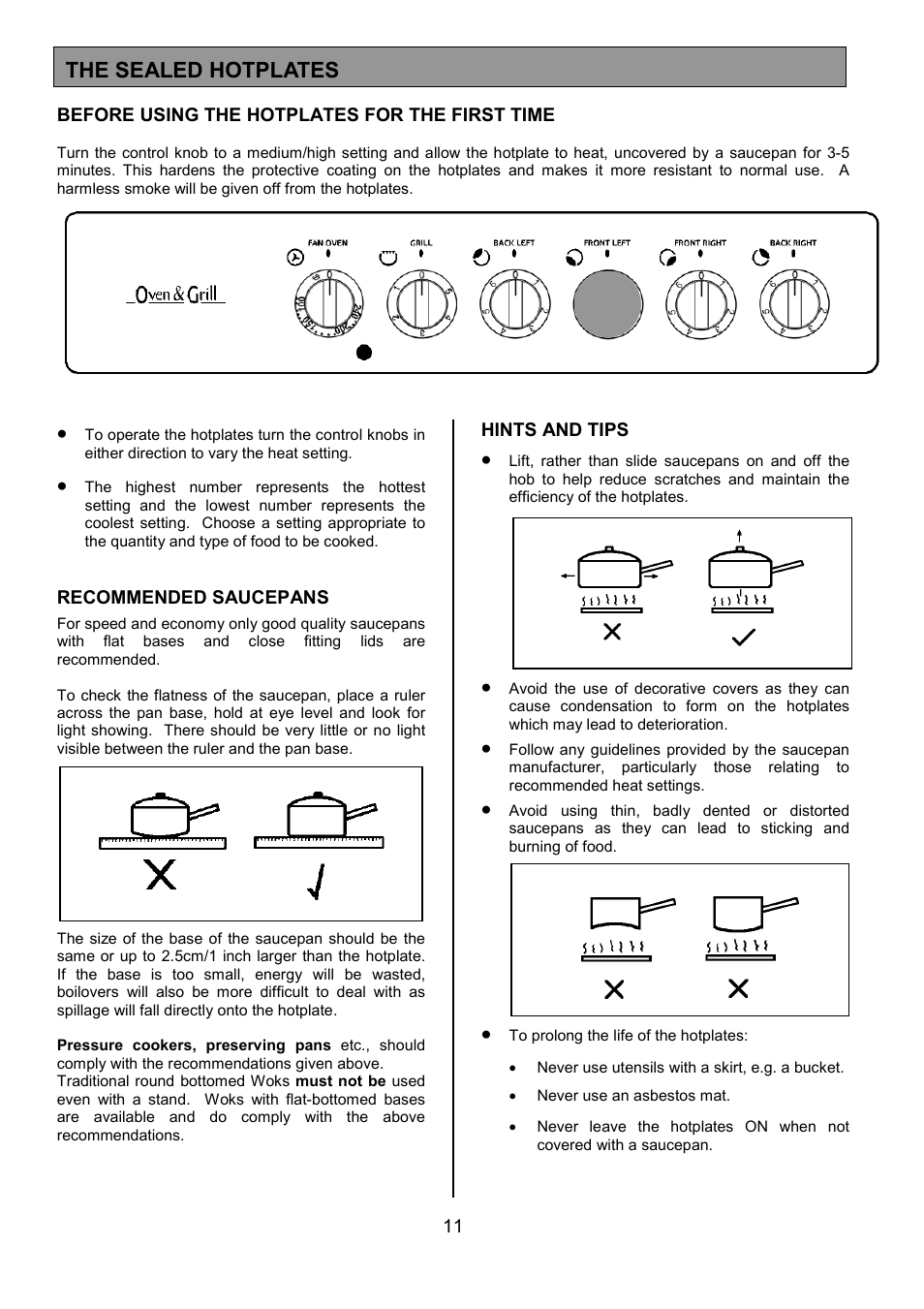 The sealed hotplates | Tricity Bendix SE305 User Manual | Page 11 / 28