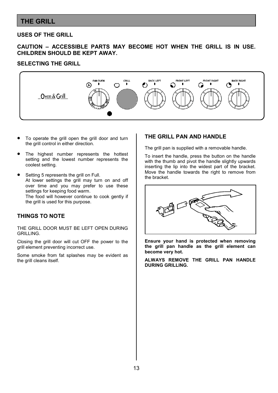 The grill | Tricity Bendix SE305 User Manual | Page 13 / 28