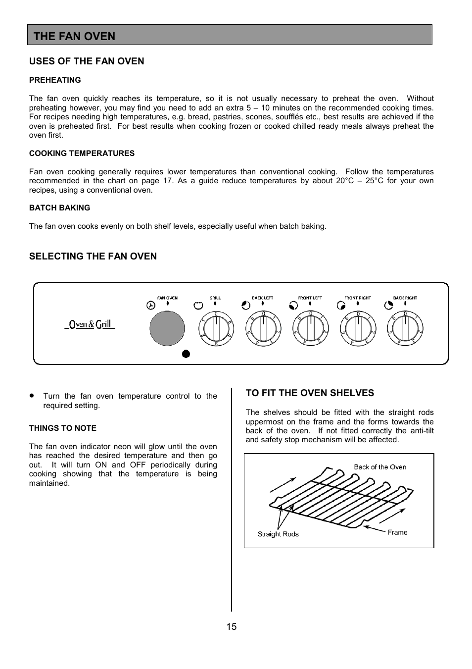 The fan oven | Tricity Bendix SE305 User Manual | Page 15 / 28