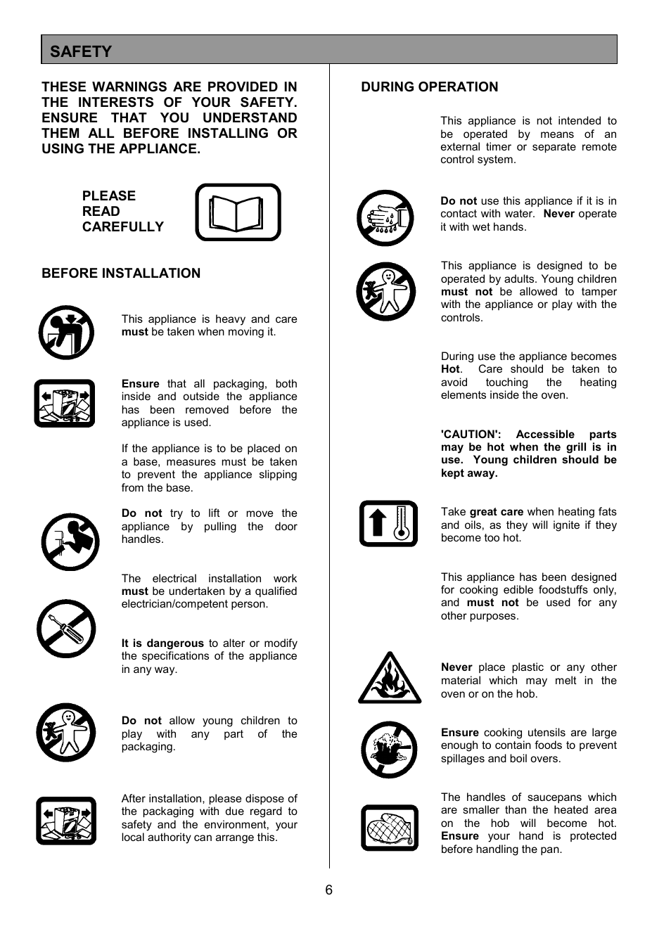 Safety | Tricity Bendix SE305 User Manual | Page 6 / 28