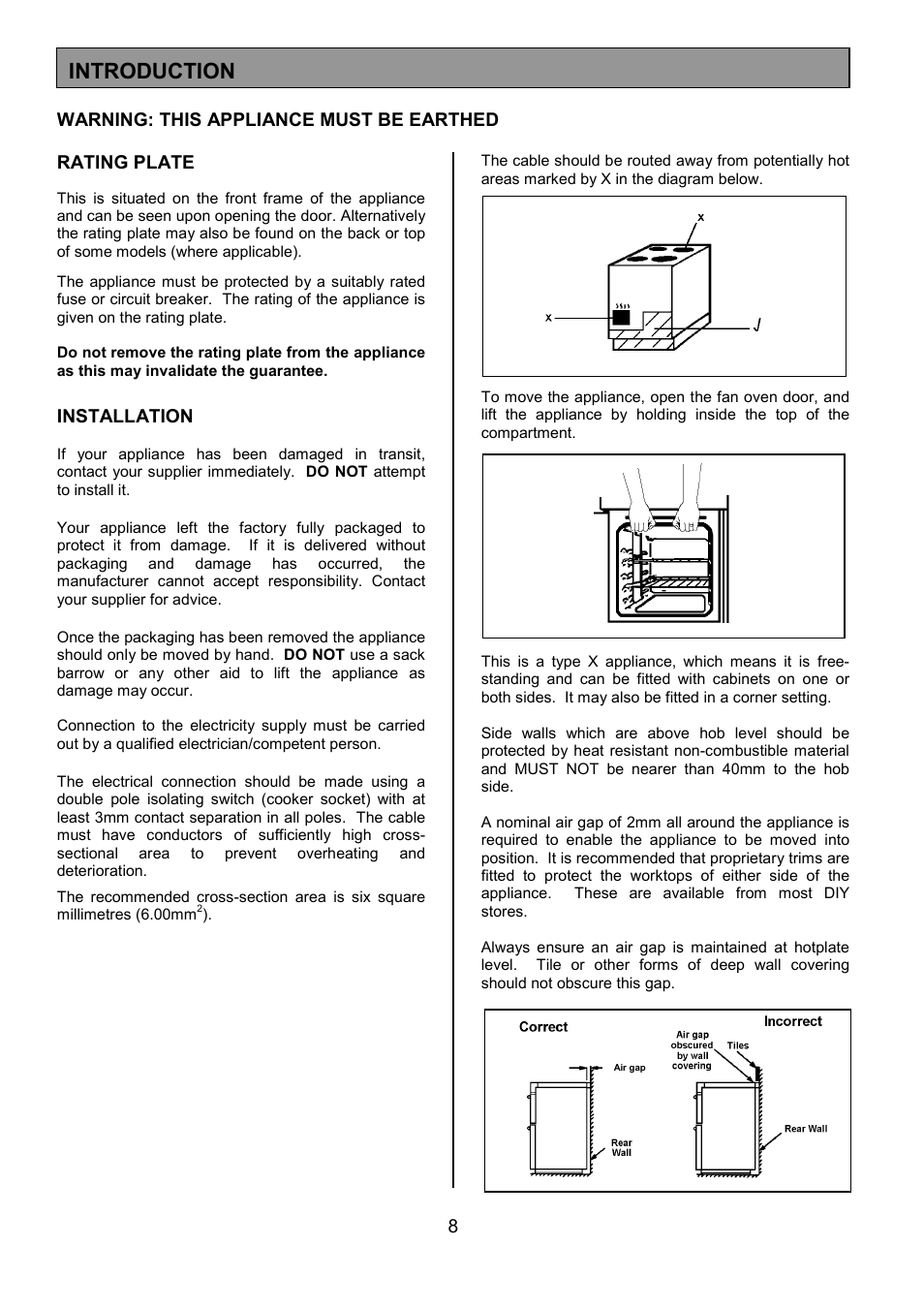 Introduction, Installation | Tricity Bendix SE305 User Manual | Page 8 / 28