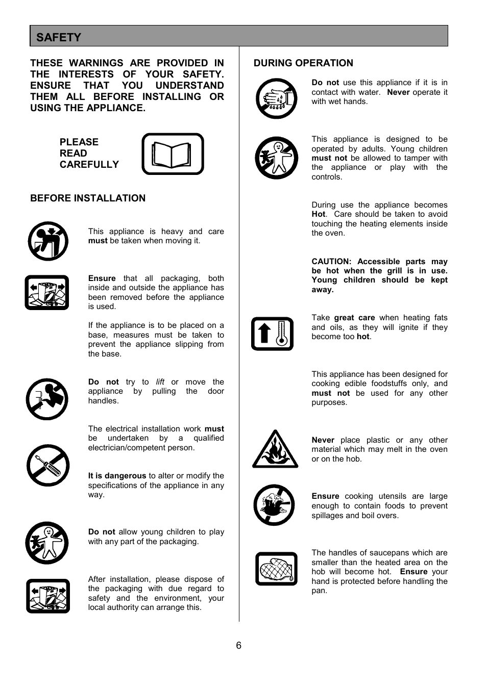 Safety | Tricity Bendix SIE325 User Manual | Page 6 / 32