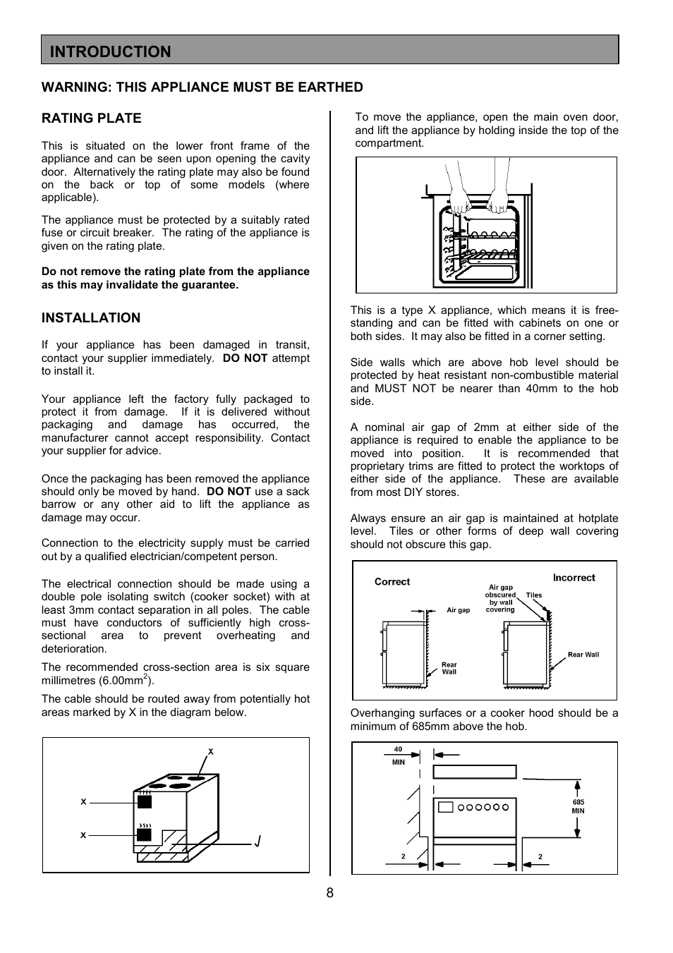 Introduction, Installation | Tricity Bendix SIE325 User Manual | Page 8 / 32