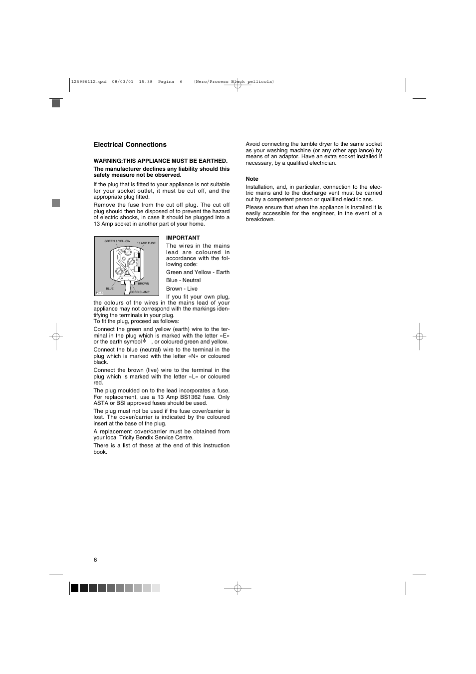 Electrical connections | Tricity Bendix TM 560 User Manual | Page 6 / 14