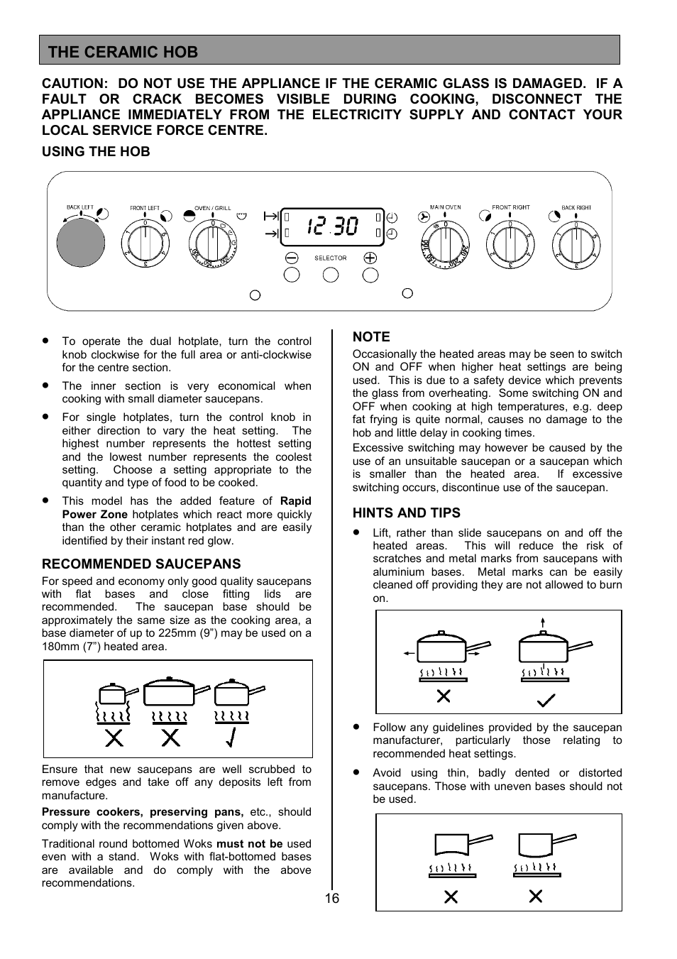 The ceramic hob | Tricity Bendix SE555 User Manual | Page 16 / 36