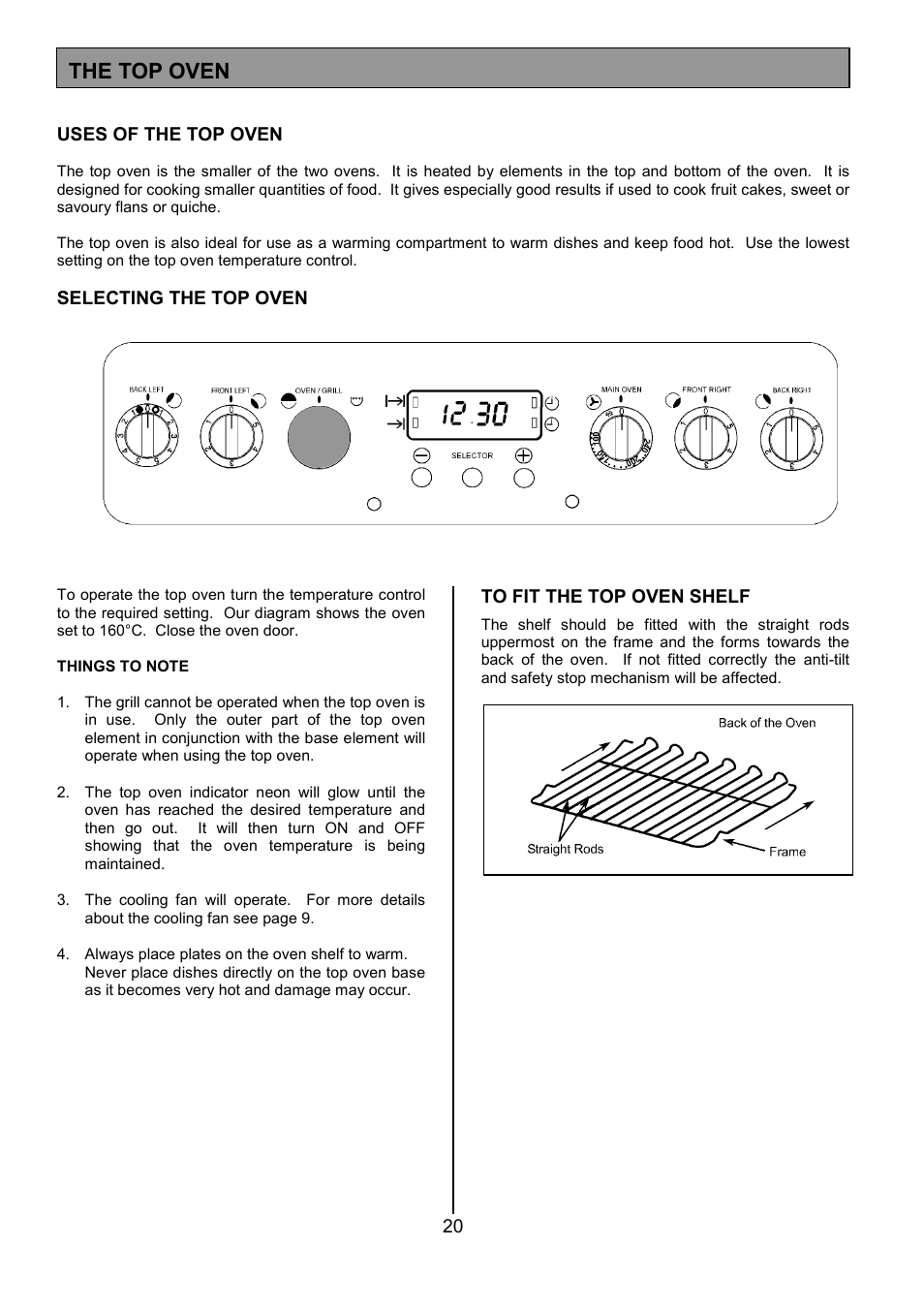 The top oven | Tricity Bendix SE555 User Manual | Page 20 / 36