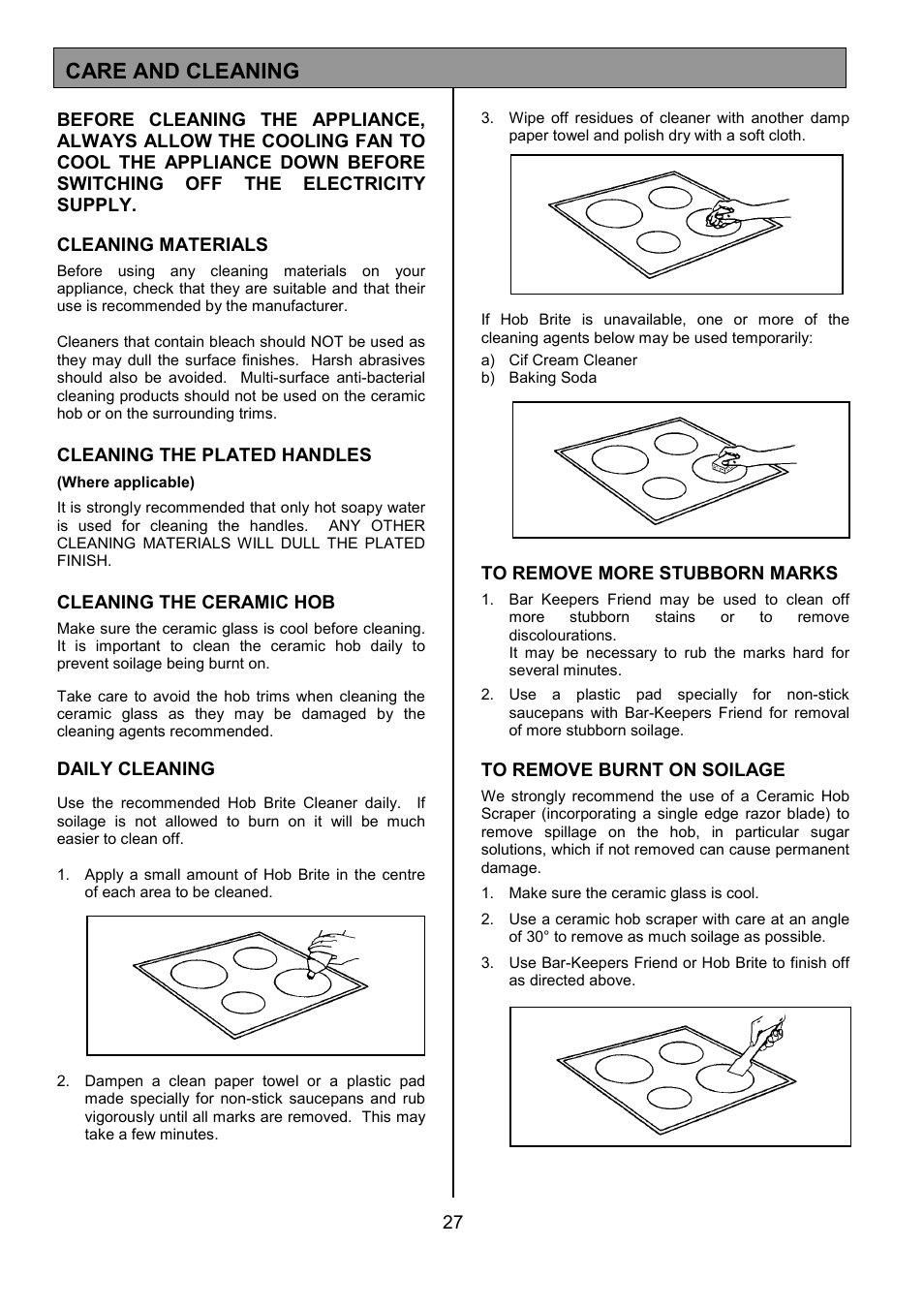 Care and cleaning | Tricity Bendix SE555 User Manual | Page 27 / 36