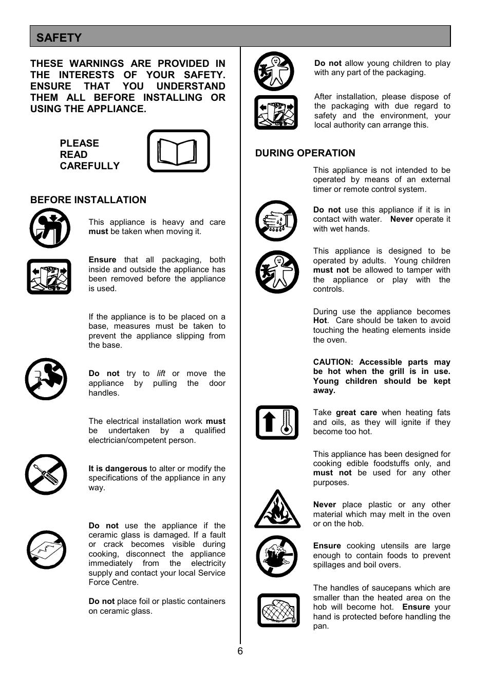 Safety | Tricity Bendix SE555 User Manual | Page 6 / 36