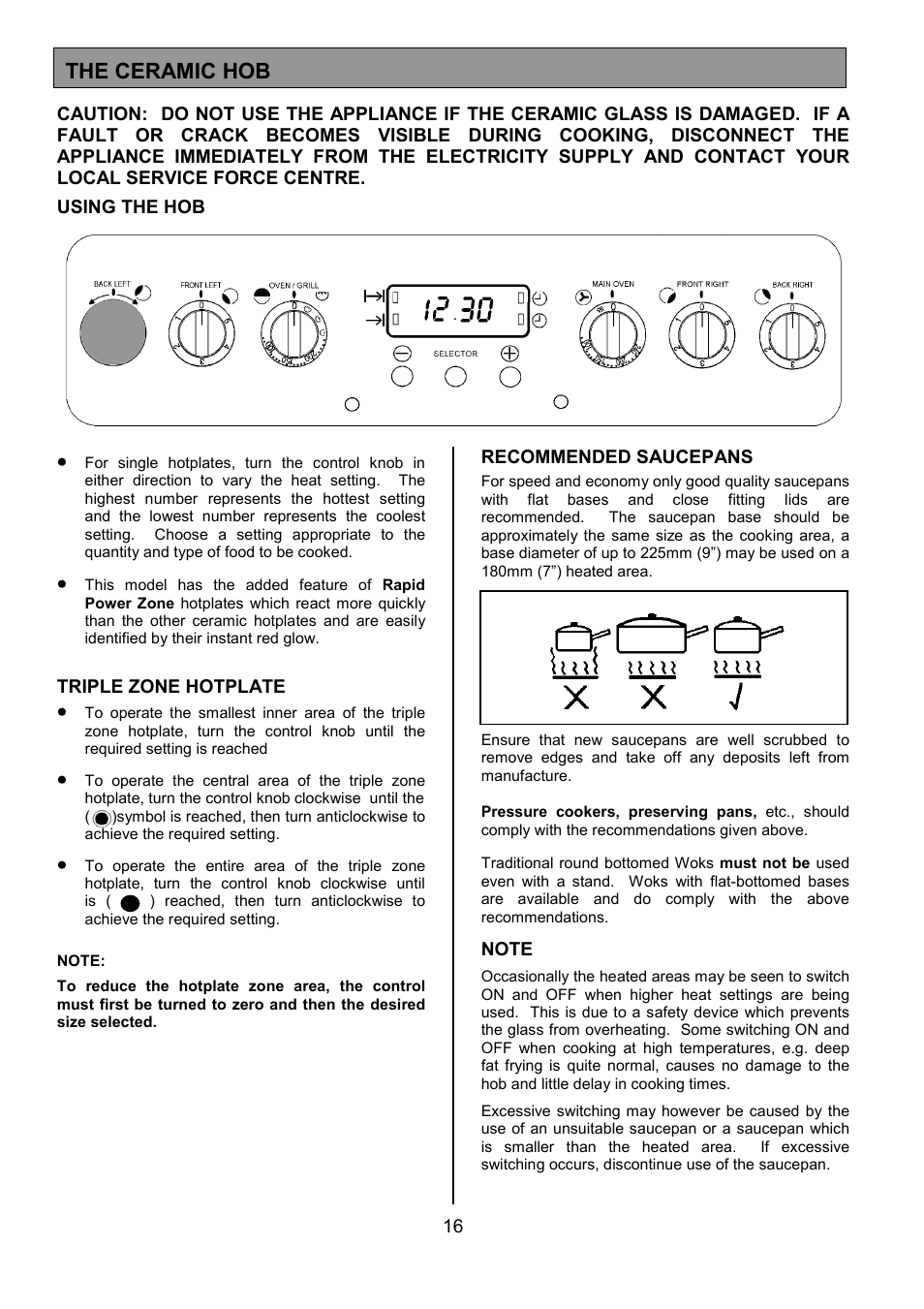 The ceramic hob | Tricity Bendix SIE557 User Manual | Page 16 / 36