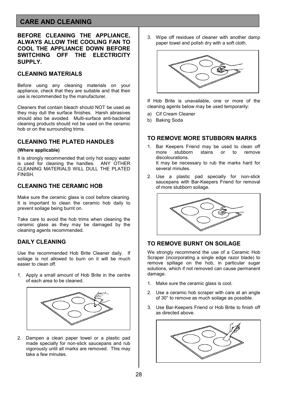 Care and cleaning | Tricity Bendix SIE557 User Manual | Page 28 / 36