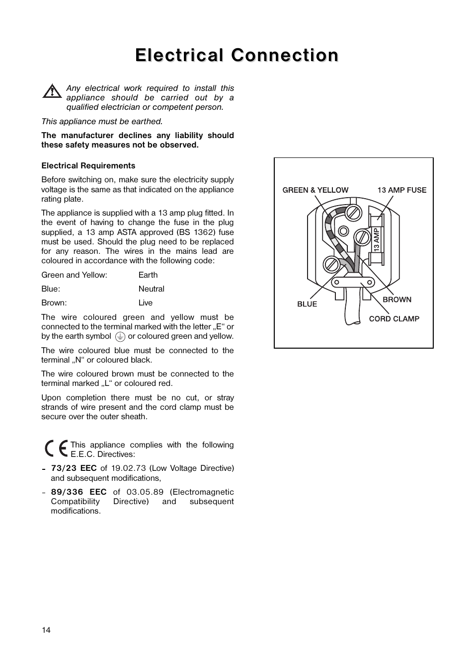 Electrical connection | Tricity Bendix TB 17 TF User Manual | Page 14 / 16