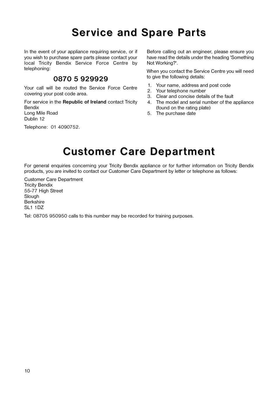 Tricity Bendix TB 59 L User Manual | Page 10 / 20