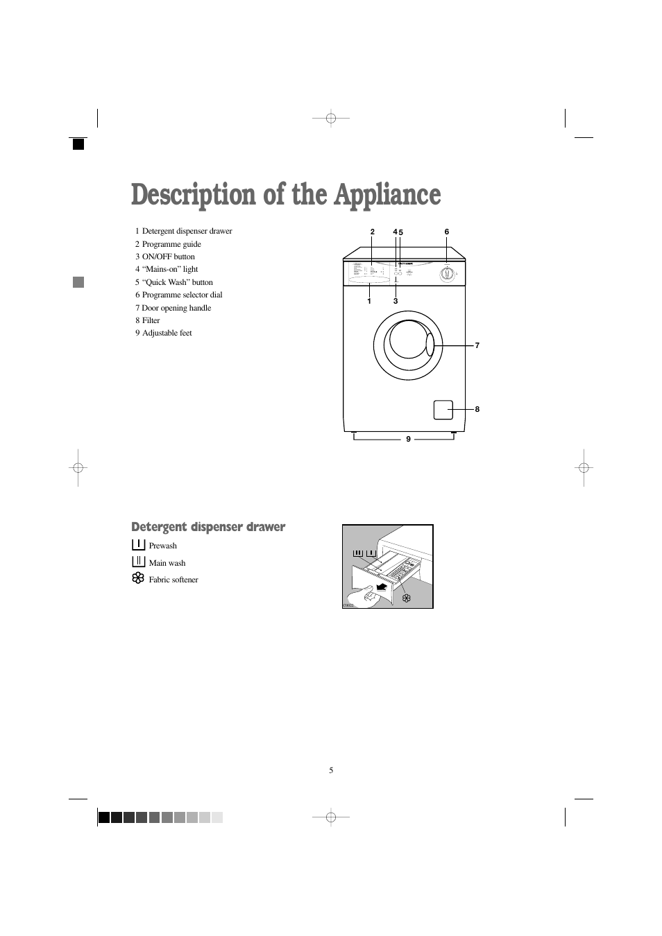 Description of the appliance, Detergent dispenser drawer | Tricity Bendix AW 1100 S User Manual | Page 5 / 26