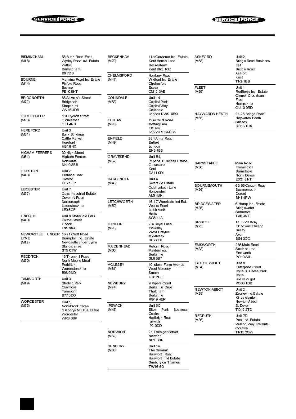 Tricity bendix service force, Midlands, London & east anglia | South east, South west | Tricity Bendix CSIE316 User Manual | Page 26 / 32