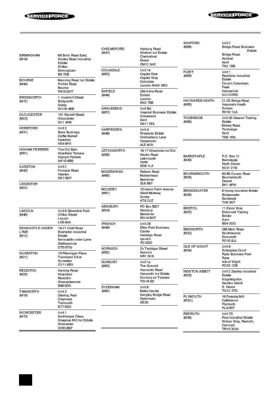Tricity bendix service force, Midlands, London & east anglia | South east, South west | Tricity Bendix UF406W User Manual | Page 14 / 24