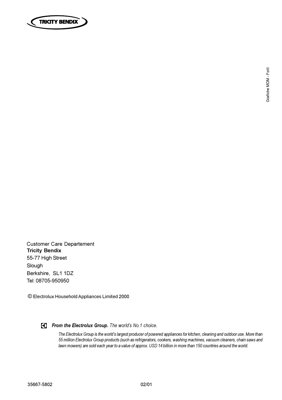 Tricity Bendix TBE 635 User Manual | Page 16 / 16