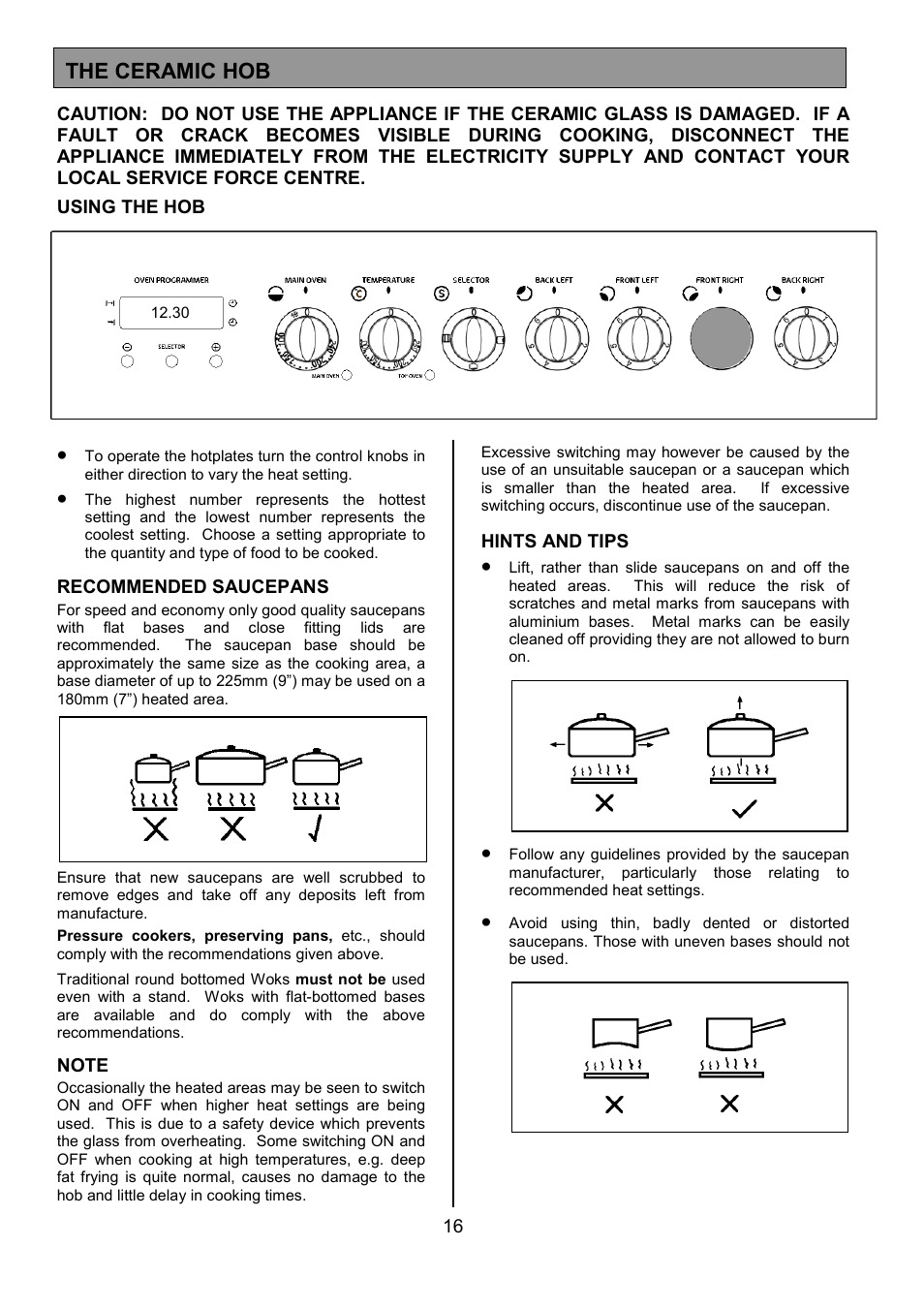 The ceramic hob | Tricity Bendix CSE452 User Manual | Page 16 / 36