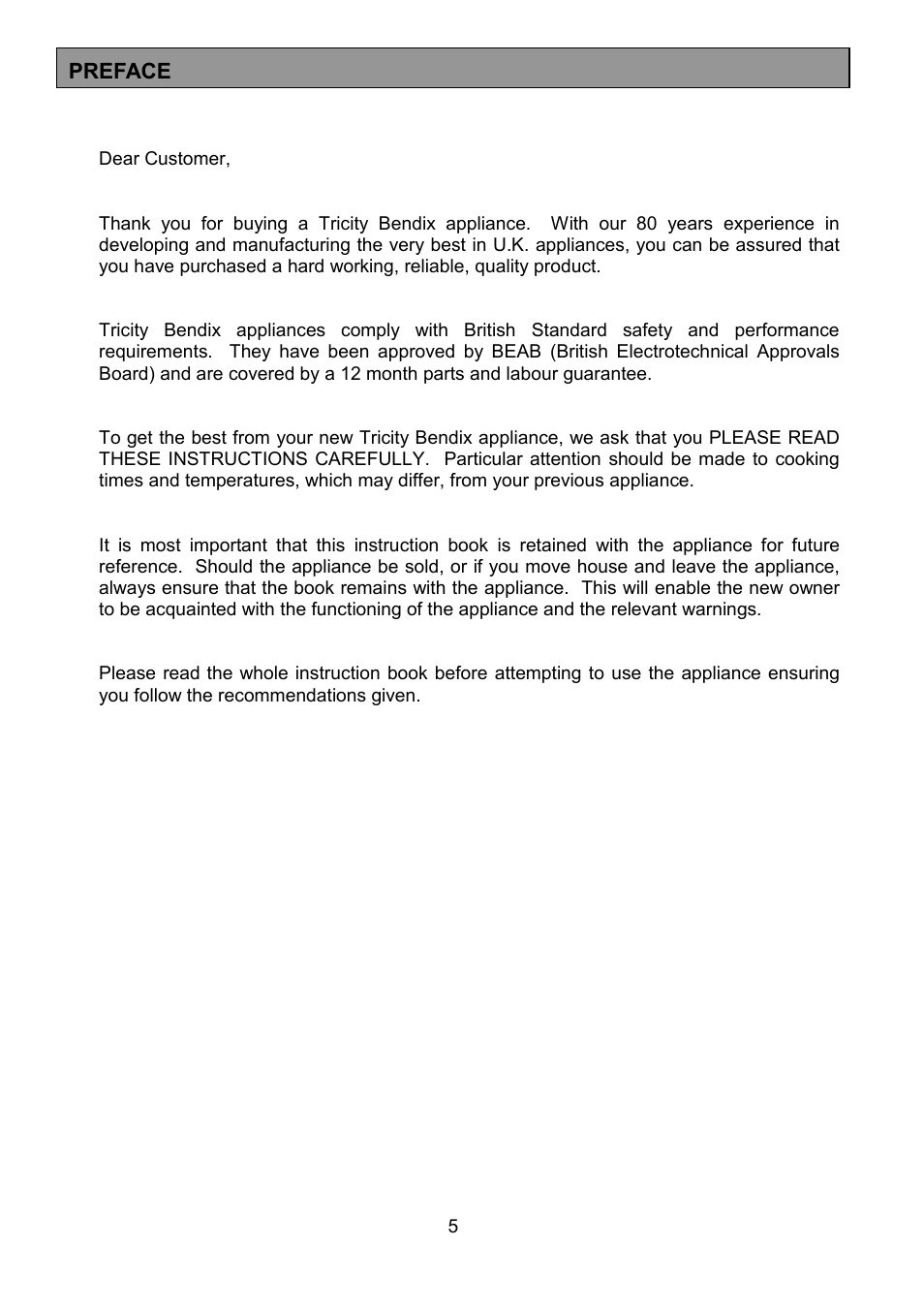 Tricity Bendix CSE452 User Manual | Page 5 / 36