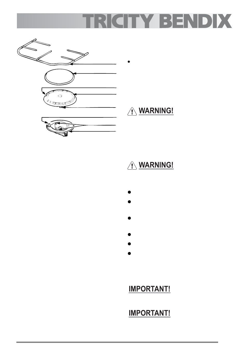 Cleaning the grill and oven furniture, Cleaning the grill, Cleaning inside the grill and oven compartments | Cleaning the door(s), Cleaning between the outer and inner door glass, Warning, Important | Tricity Bendix U30395 SG558/1 User Manual | Page 25 / 40
