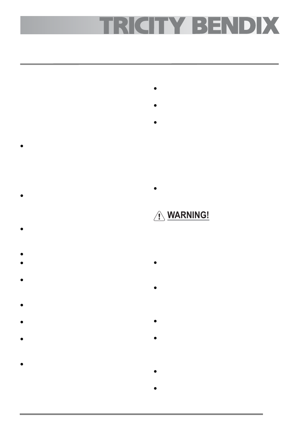 Important safety instructions, Installation, Child safety | During use, Warning | Tricity Bendix U30395 SG558/1 User Manual | Page 3 / 40