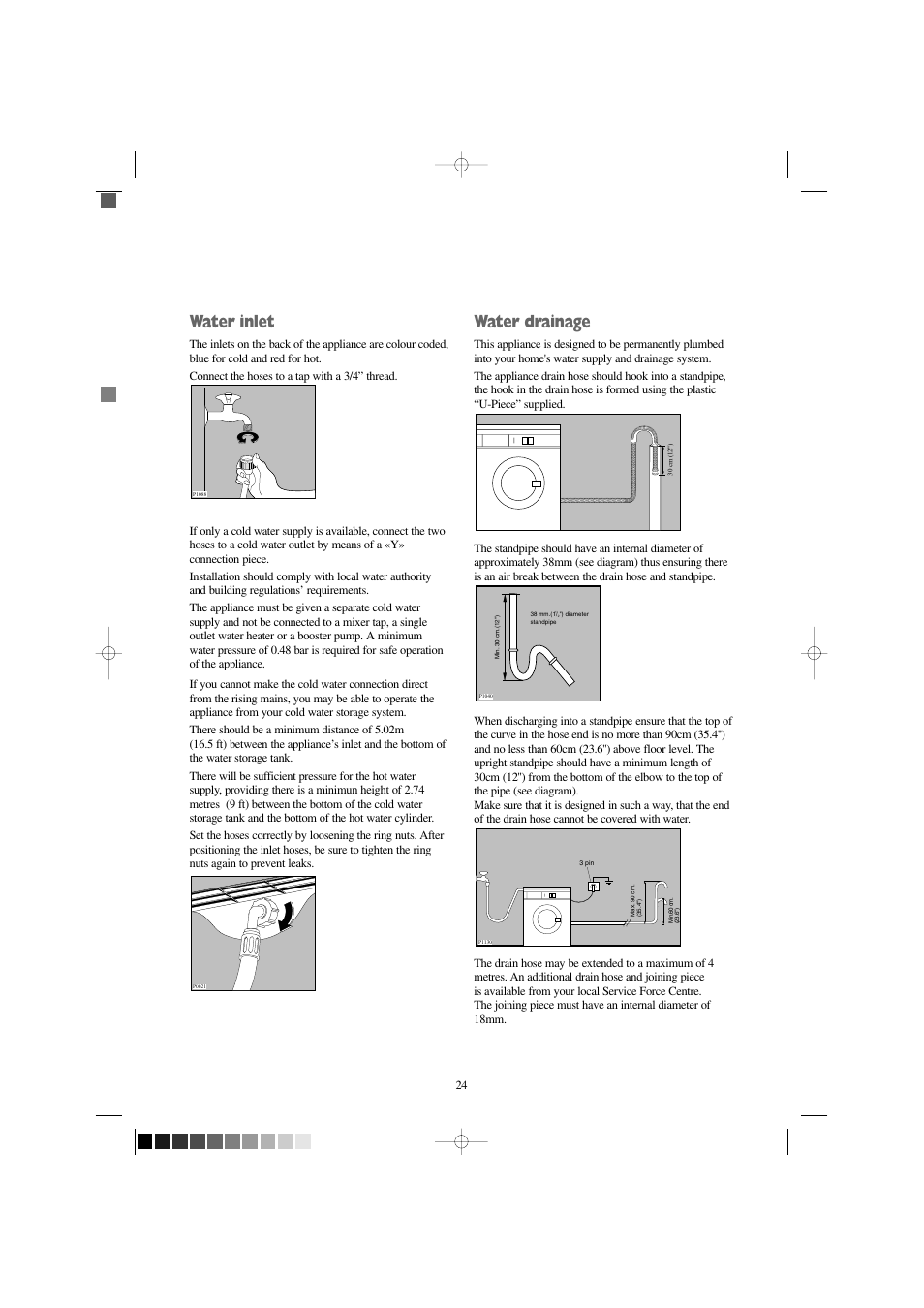 Water inlet, Water drainage | Tricity Bendix BIW 123 W User Manual | Page 24 / 27