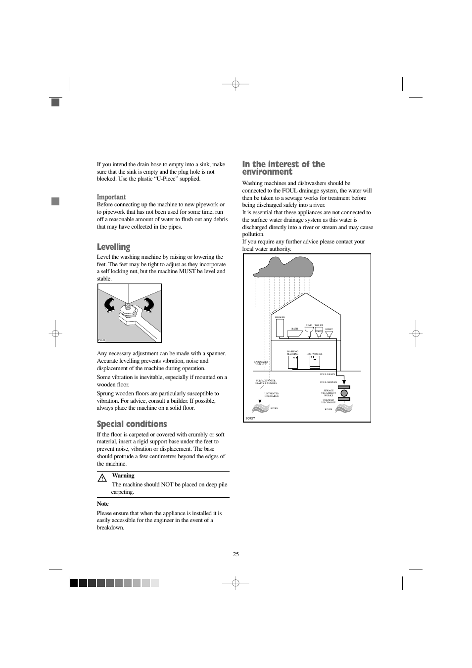 Levelling, Special conditions, Important | Tricity Bendix BIW 123 W User Manual | Page 25 / 27