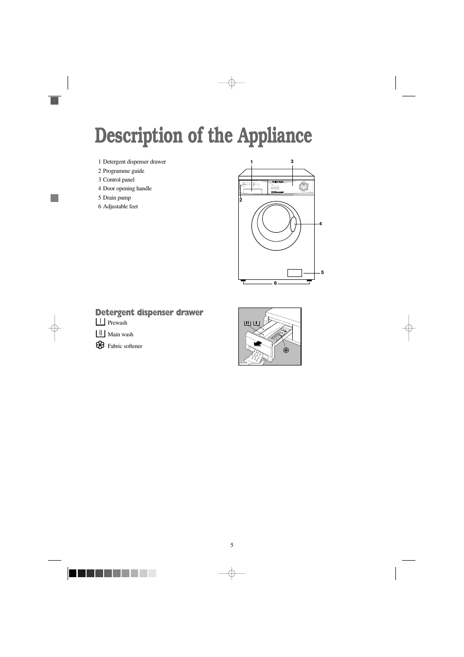 Description of the appliance, Detergent dispenser drawer | Tricity Bendix BIW 123 W User Manual | Page 5 / 27