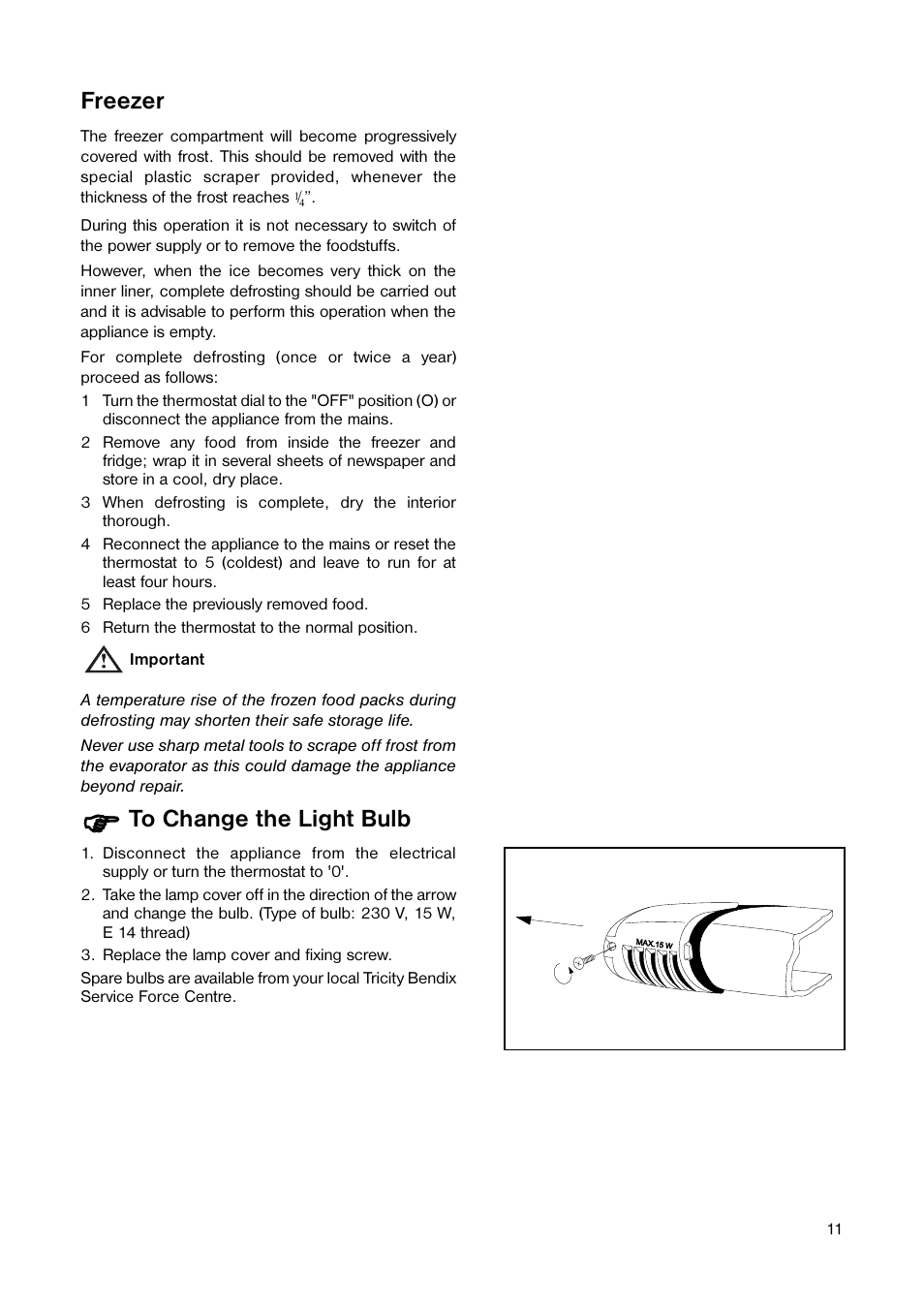 Freezer | Tricity Bendix TB 090 FF User Manual | Page 11 / 20